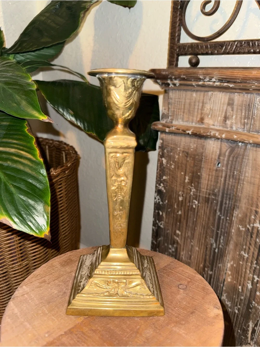 Repousse Brass Taper Candlestick Holder